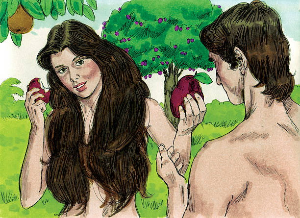 Creation Eve Offers Forbidden Fruit to Adam stock photo