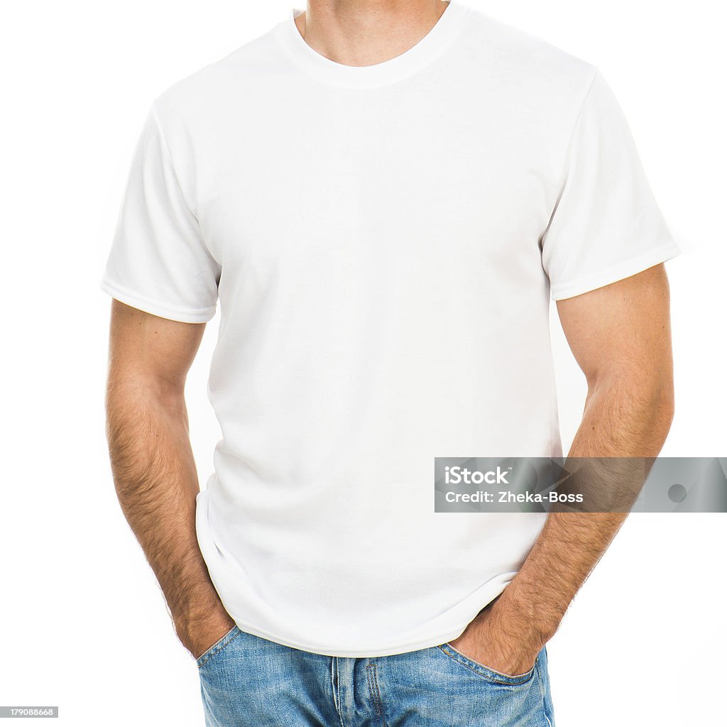 white t shirt on a young man white tshirt on a young man isolated Activity Stock Photo