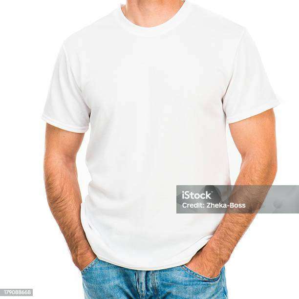 White T Shirt On A Young Man Stock Photo - Download Image Now - Activity, Adult, Beautiful People