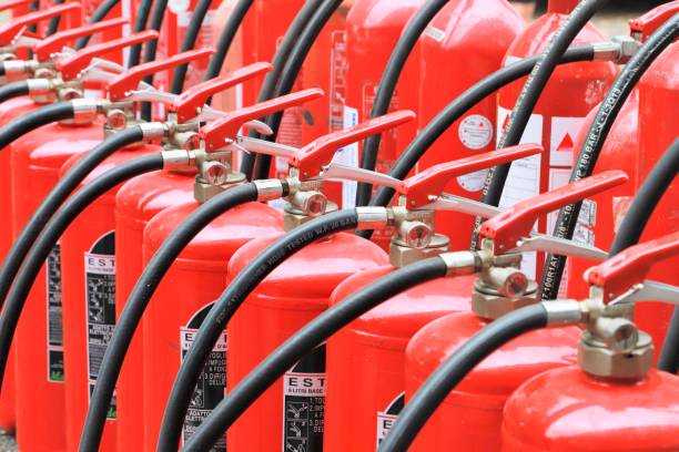 istock Fire extinguishers - group of powder extinguishers - workplace safety 1790886840