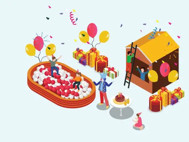 Vector illustration of Happy children having fun together  at birthday party