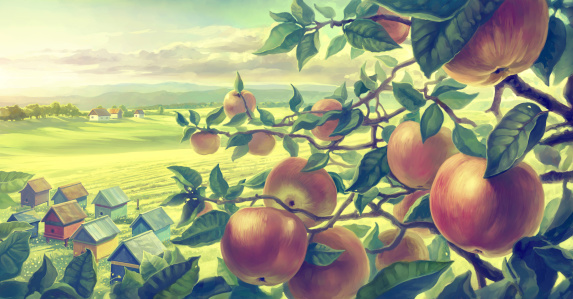Summer landscape with apples.