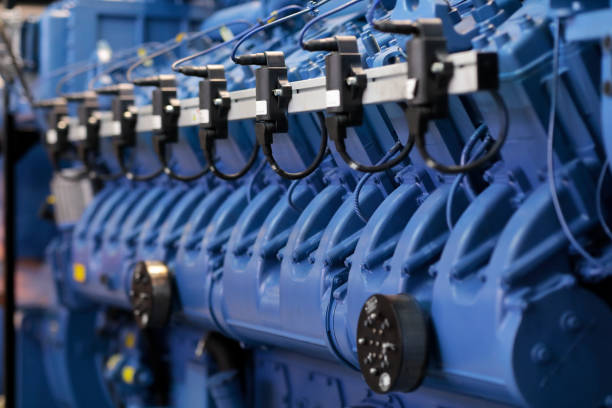 electrical power generation engine close up - turbo diesel imagens e fotografias de stock