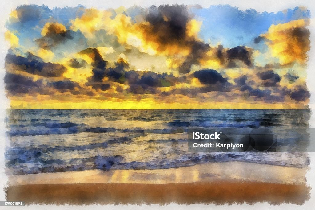 Pintura de bonito susnet nascer do sol na praia - Foto de stock de Amarelo royalty-free