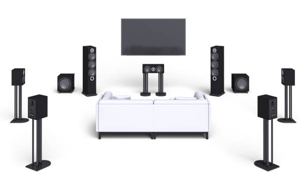 istock home theatre system and sofa on a white background. 1790923716