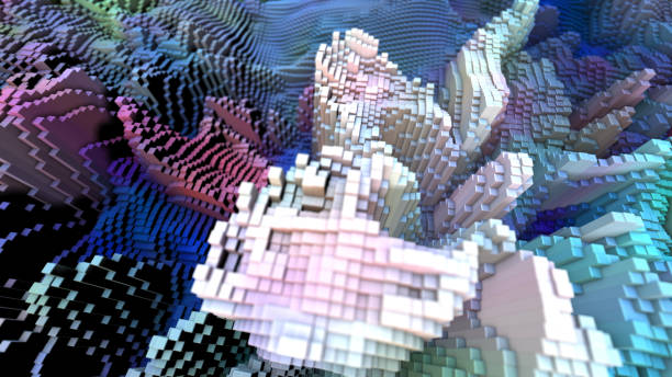 istock Abstract Perspective Top View Selected Focus White Blue Colorful 3d Landscape Geometric Waves Surface Grid Cubes 1790926468