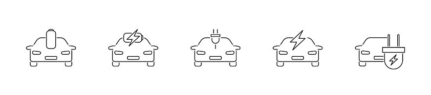 Electic car line icon set. Vector EPS 10