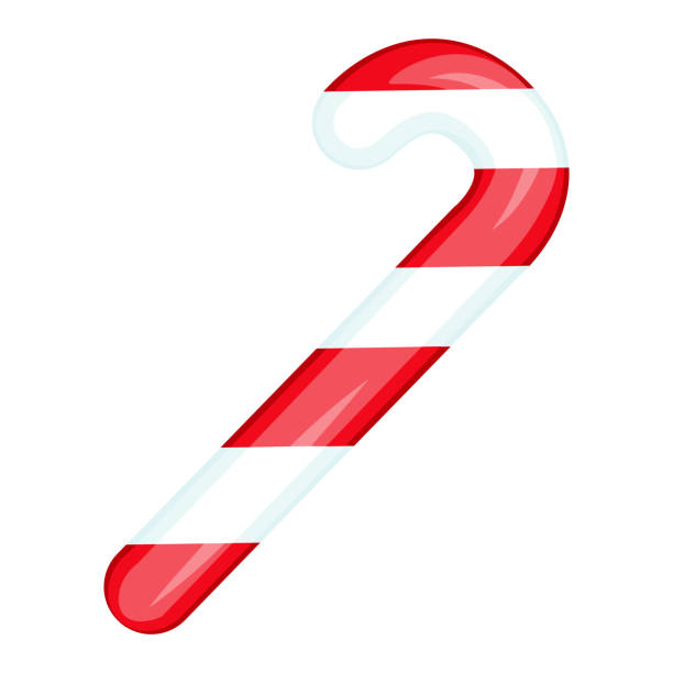 weihnachts-zuckerstange süße cartoon-stil-ikone - peppermint candy stick striped stock-grafiken, -clipart, -cartoons und -symbole