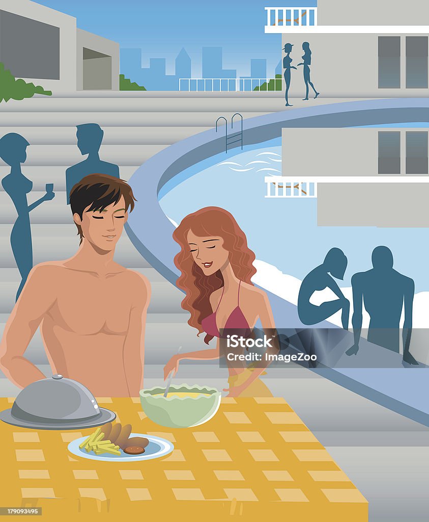 Mann und Frau Essen am Pool - Lizenzfrei Essen - Mund benutzen Stock-Illustration