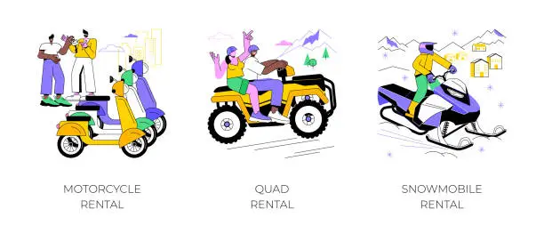 Vector illustration of Motor vehicle rental isolated cartoon vector illustrations.