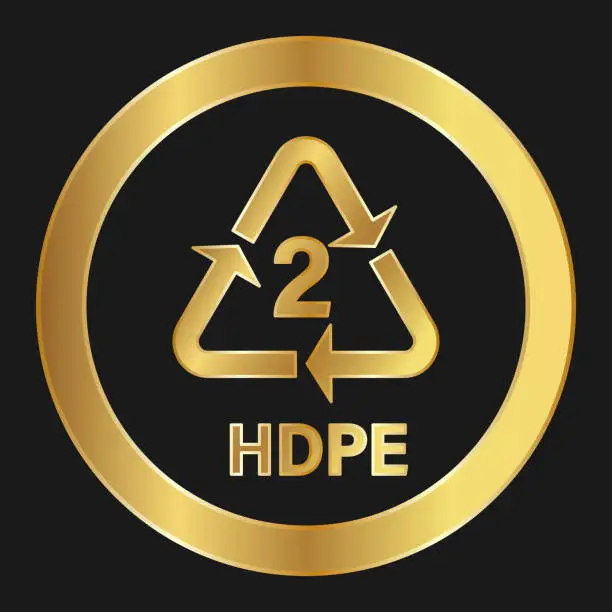 Vector illustration of Recyclable plastic PEHD or HDPE Simple gold icon on product packaging and box