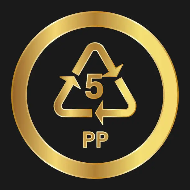 Vector illustration of Recyclable plastic PP Simple gold icon on product packaging and box