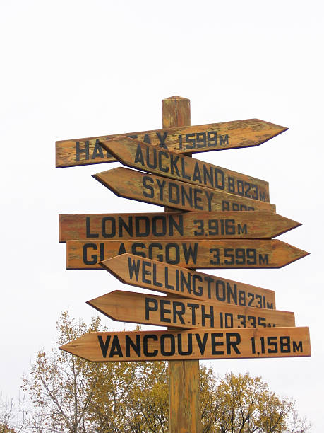 istock Sign with Directions to major cities around the world 179094012