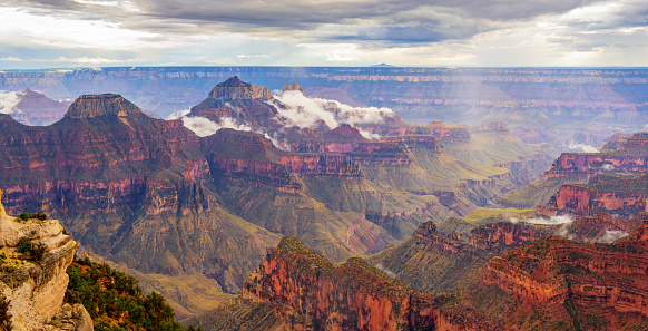 North Rim of Grand Canyon National Park in partially overcast conditions