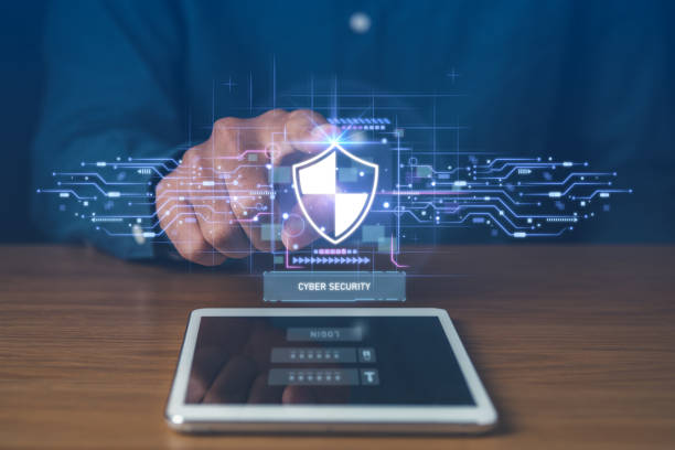 istock Businessman pointing cyber security digital screen. Digital information technology and cyber security concept. 1790942249