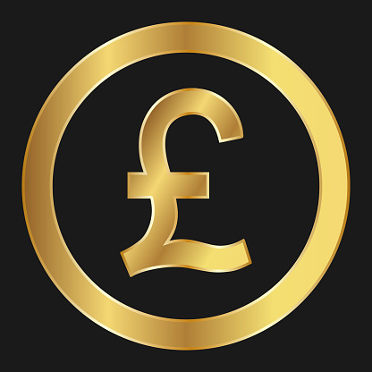 Gold icon of pound sterling. Concept of internet currency. Pound sterling medal