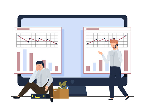 Office workers. Vector illustration. A business person adapts to changing market trends and challenges The office workplace promotes culture of professionalism and teamwork Teamwork maximizes