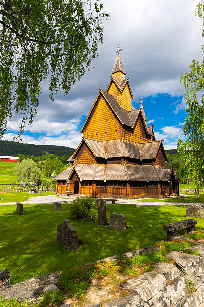 Heddal Church with Threes stock photo