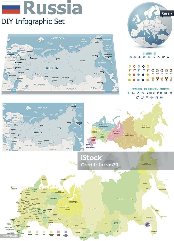 Россия карты с маркерами - Векторная графика Карта роялти-фри