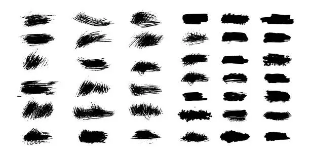 Vector illustration of Grunge black brush strokes, paint roller elements. Set of hand drawn vector  ink splash elements.