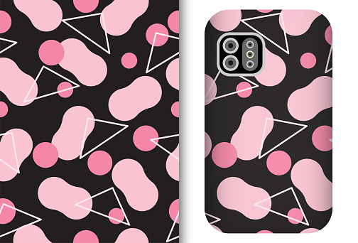 Custom smartphone case design with abstract pastel color blob shapes, dots and geometric illustration