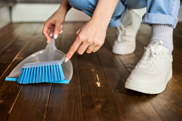 istock Woman's hands sweeping Dust with brush and dustpan, holding broom and sweeping floor, collecting dust into dustpan 1790998415