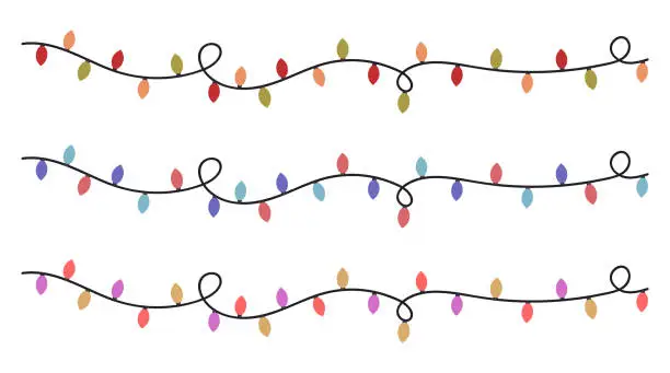 Vector illustration of Christmas color lights Garland Decoration. Vector illustrtation.