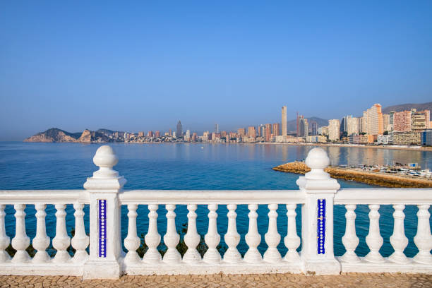 Skyscrapers overlooking the Poniente Beach in Benidorm, a tourist destination on the Costa Blanca - Spain stock photo