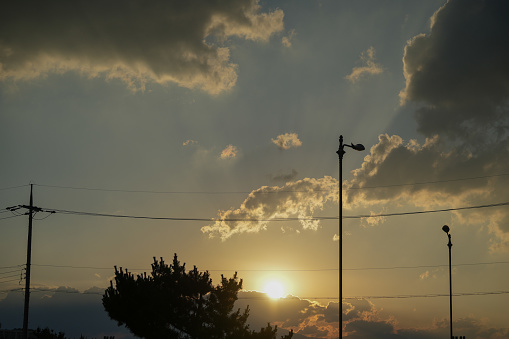 sunset  with telephone pole