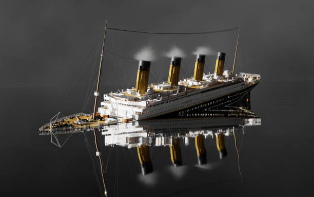 istock Sinking steamer steam boat at night 3D render image in HDR 1791020697