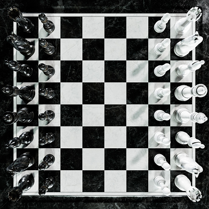 Chess pieces randomly arranged on a chessboard