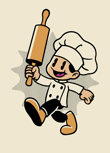 Vector of Cartoon Baker Mascot Character Vintage Retro
