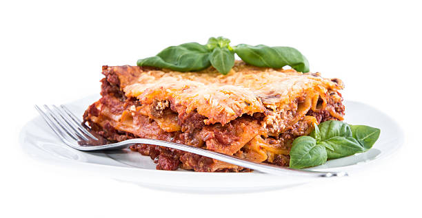 istock Piece of Lasagne isolated on white 179103256