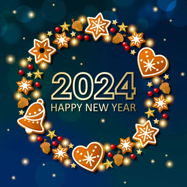 Vector illustration of 2024 New Year Cookies Wreath