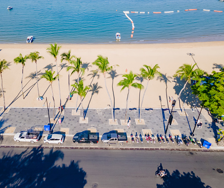 Pattaya Thailand, a view of the beach road of Pattaya alongside the renovated new beach with palm trees