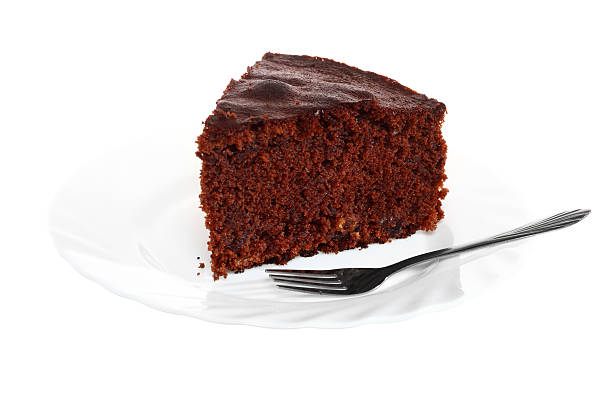 istock Piece of chocolate cake on white plate 179105141