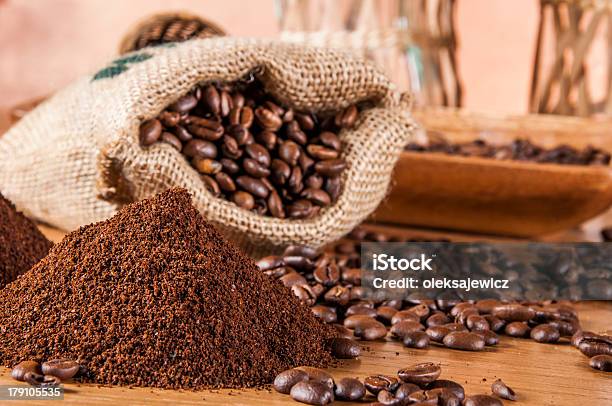 Coffee Theme With Wooden Table And Dark Background Stock Photo - Download Image Now - Art, Art And Craft, Baked Pastry Item