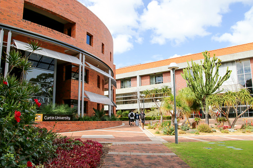 Perth, Australia - August 27 2021: Buildings at Curtin University Bentley Campus, Western Australia