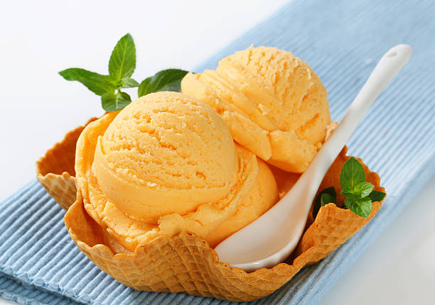 Scoops of ice cream in a waffle basket