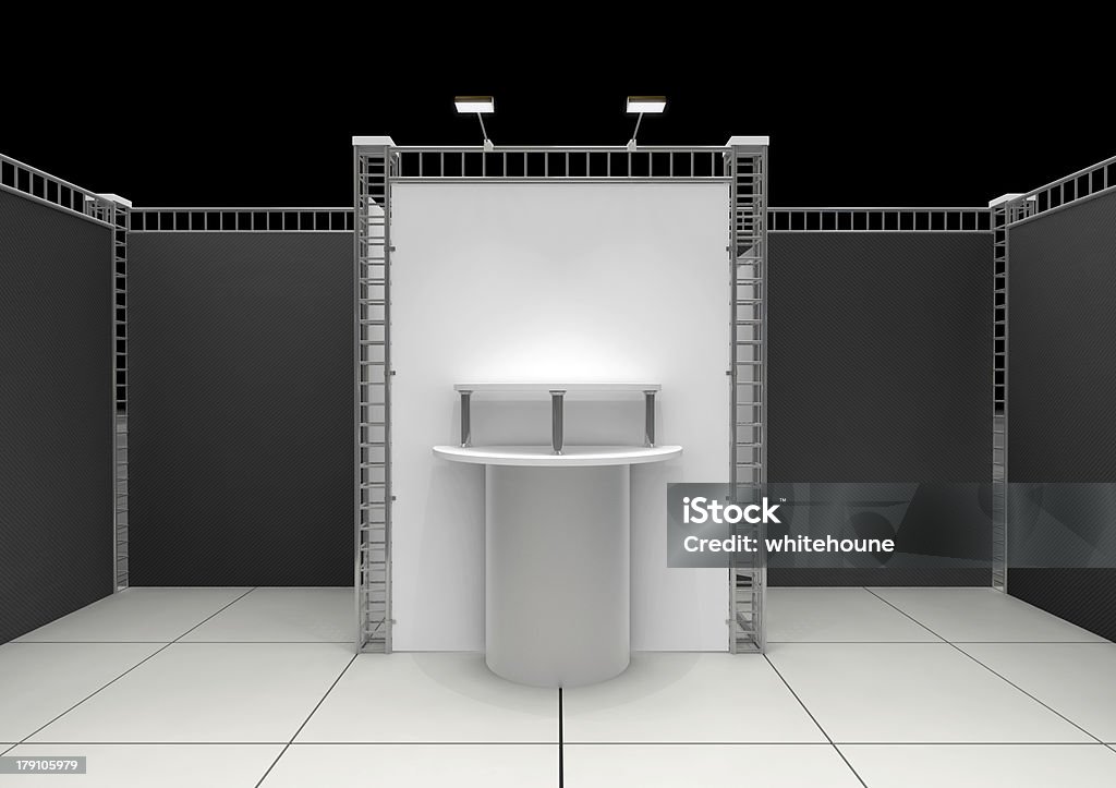 Empty podium Cylindrical empty podium standing in a small booth Abstract Stock Photo