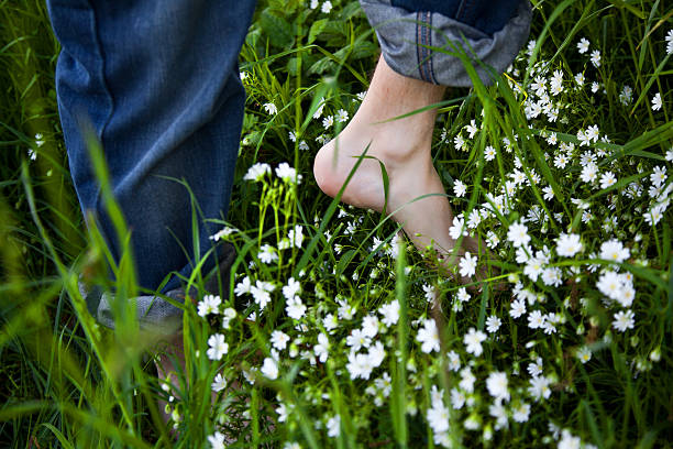 istock bare feet on green grass and flowers 179106685