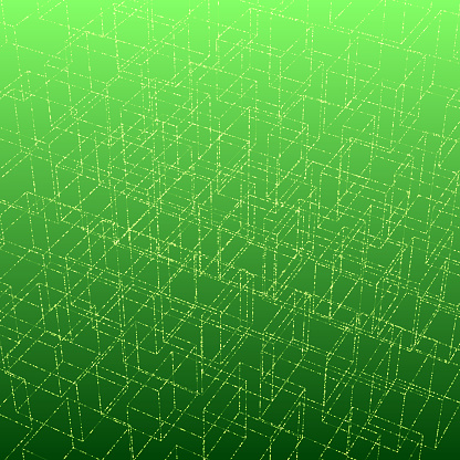 This image showcases a complex, sprawling network of interconnected lines and nodes with a green digital aesthetic, fading into the depths of a virtual space, representing concepts of connectivity, data networks, and technological advancement.