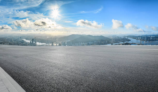 istock Asphalt road and mountain skyline background in Macau 1791068899