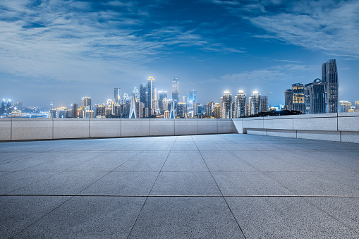 Chongqing clean roads and city buildings skyline landscape in summer