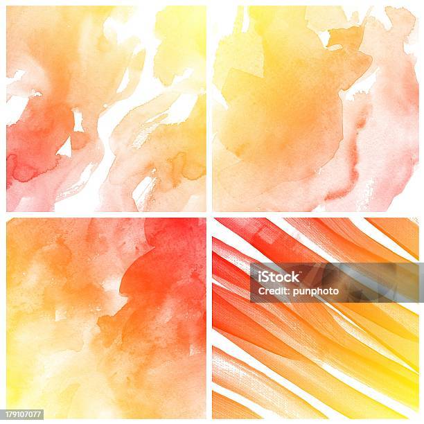 Set Di Colorato Sfondo Dipinto Ad Acquarello - Fotografie stock e altre immagini di Acquerello - Acquerello, Arancione, Arte