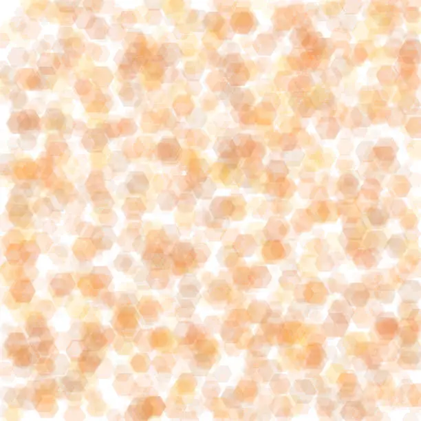 Vector illustration of Abstract honeycomb pattern with a warm, soft-focus palette of oranges and whites, resembling a watercolor painting.