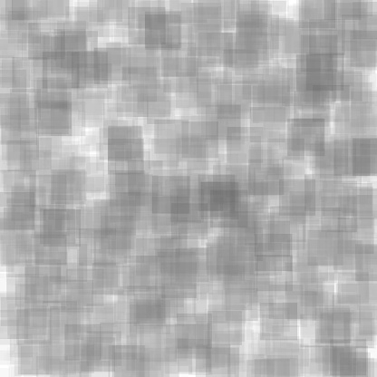 This image displays an array of pixel-like squares in a blurred mosaic pattern, creating a noise-like texture that ranges from white to black, evoking a sense of digital decay or vintage television static.