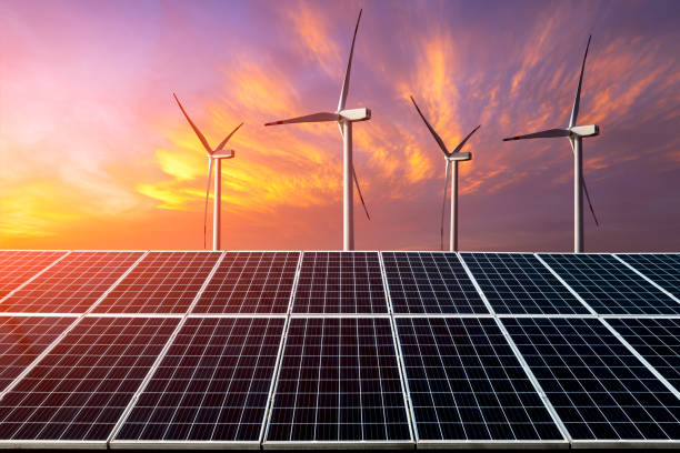 istock Solar panels and wind turbines new energy 1791073837