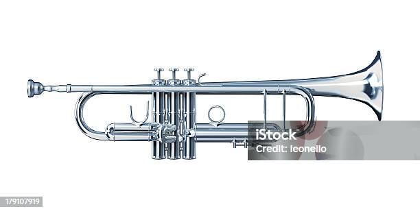 Silver Trompete Visto De Um Lado - Fotografias de stock e mais imagens de Cor prateada - Cor prateada, Prata, Trompete