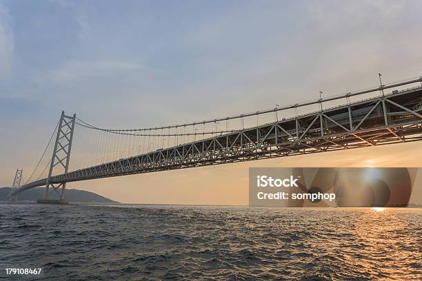 Akashi Kaikyō Bridge At Sunset Stock Photo - Download Image Now - Akashi City, Akashi Strait Bridge, Architecture